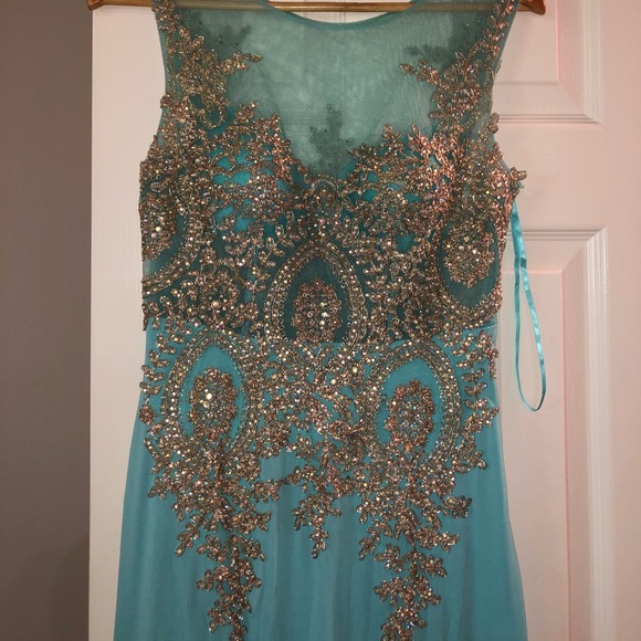 Gold and turquoise prom dress - Picture 2 of 4